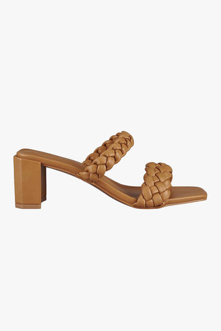 Laurel Double Strap Plaited Tan Vegan Leather Mule Heel General St Sana   