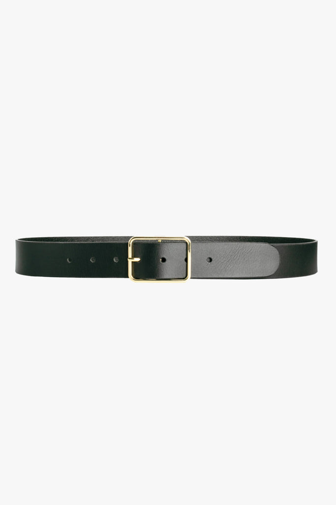 Shop Tess Black Smooth Leather Gold Buckle Belt Online | Flo & Fra