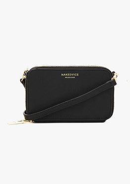 The Kiki Gold Double Zip Mini Crossbody Bag Black Leather ACC Bags - All, incl Phone Bags Nakedvice   