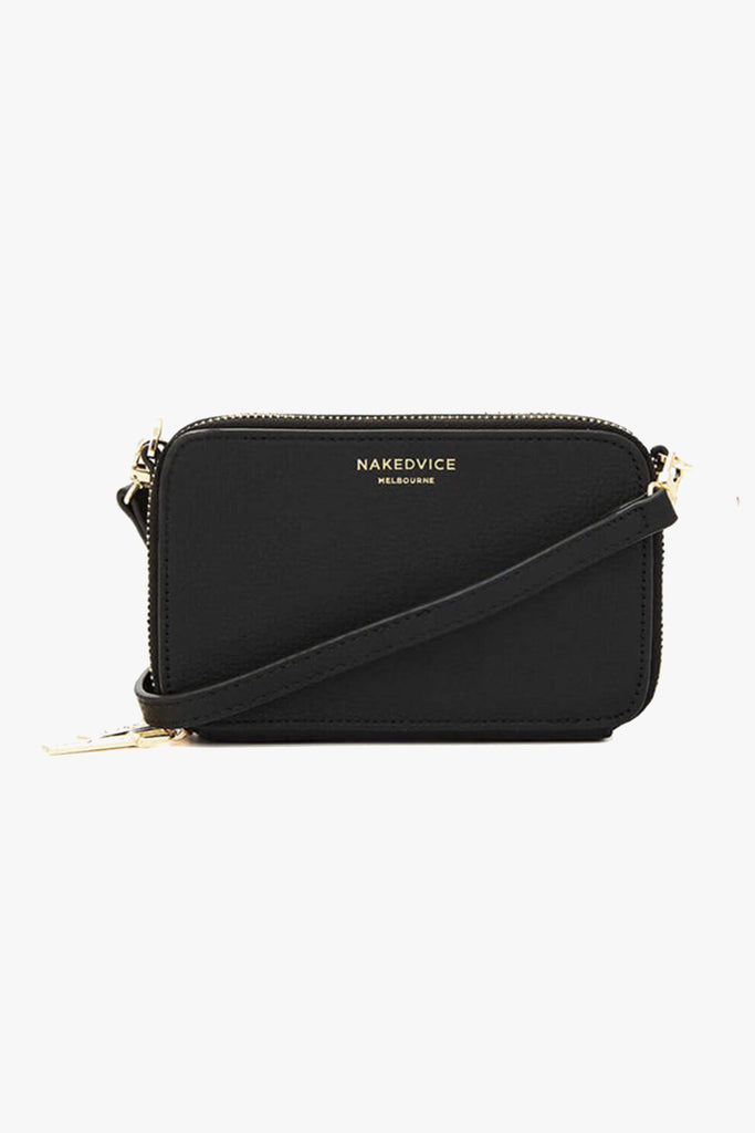 Shop The Kiki Gold Double Zip Mini Crossbody Bag Black Leather Online