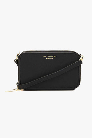 The Kiki Gold Double Zip Mini Crossbody Bag Black Leather ACC Bags - All, incl Phone Bags Nakedvice   