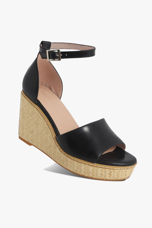 Tilley Black Ankle Strap Woven Wedge Heel ACC Shoes - Heels Nude   