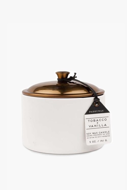 Hygge Tobacco + Vanilla Ceramic Small Candle Brass Lid 140g HW Fragrance - Candle, Diffuser, Room Spray, Oil Paddy Wax   