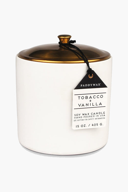 Hygge Tobacco + Vanilla Ceramic Large Candle Brass Lid 425g HW Fragrance - Candle, Diffuser, Room Spray, Oil Paddy Wax   