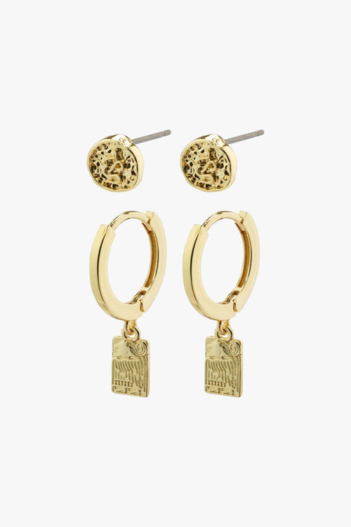 Valkyria Gold Plated Drop Pendant Hoop and Stud Earrings Set ACC Jewellery Pilgrim   