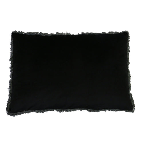 Velvet Fringed Black Lumbar Cushion 40x60cm HW Cushions Le Forge   