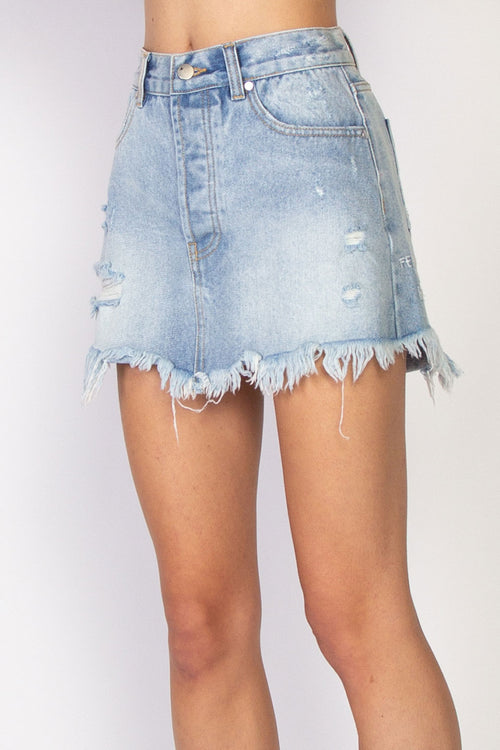Welcome Distressed Washed Blue Denim Skirt WW Skirt Federation   