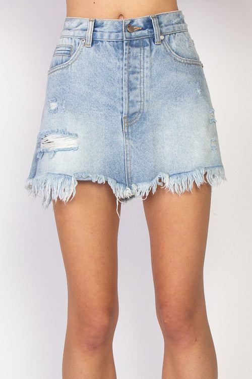 Welcome Distressed Washed Blue Denim Skirt WW Skirt Federation   
