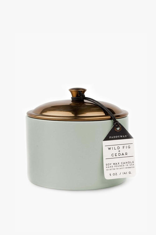 Hygge Wild Fig + Cedar Ceramic Small Candle Brass Lid 140g HW Fragrance - Candle, Diffuser, Room Spray, Oil Paddy Wax   