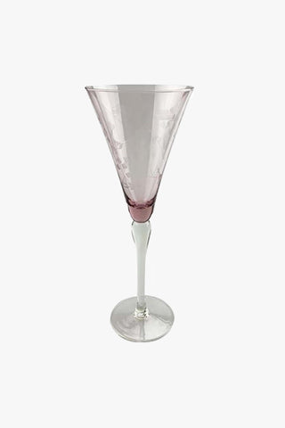 Floral Etched Pink Tall Wine Glass