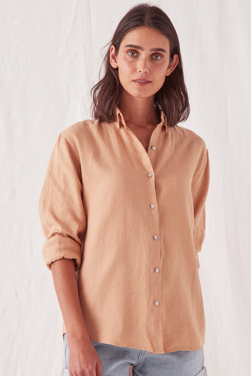 Xander Linen Taupe Shirt WW Top Assembly Label   