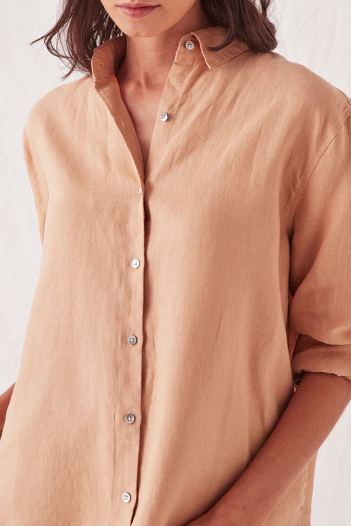 Xander Linen Taupe Shirt WW Top Assembly Label   