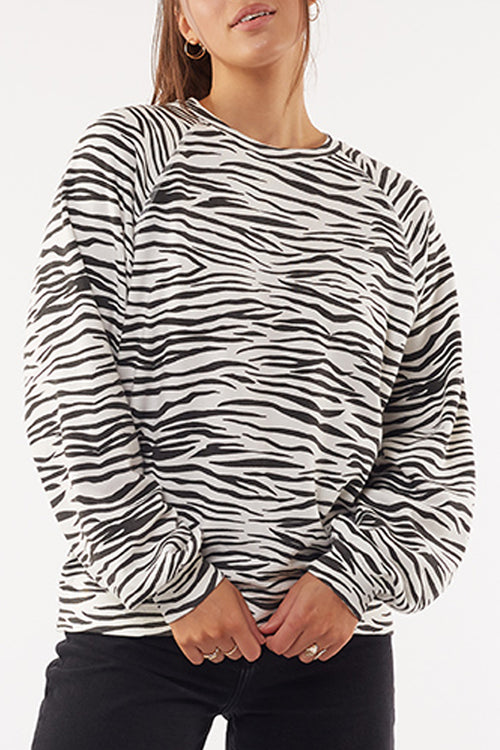 Zebra Print LS White Crew WW Sweatshirt All About Eve   