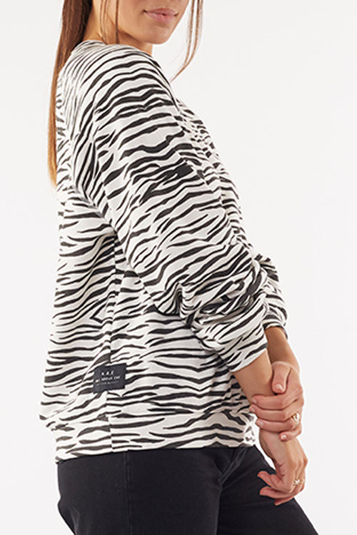 Zebra Print LS White Crew WW Sweatshirt All About Eve   